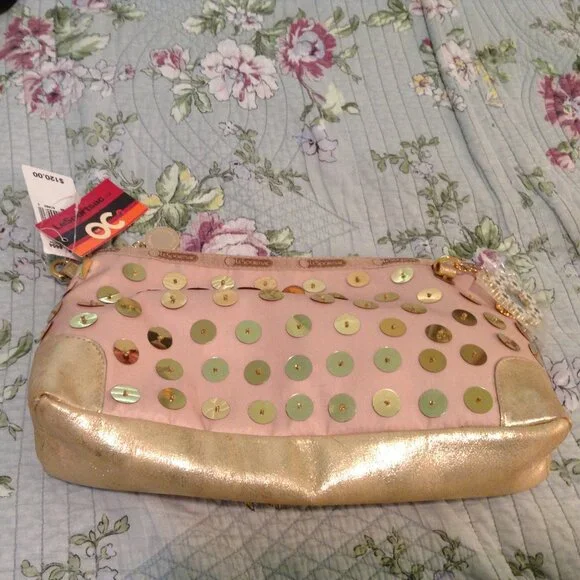 Vintage Y2K Lesportsac The OC Gold Sequined Clutch Purse - Picture 5 of 5